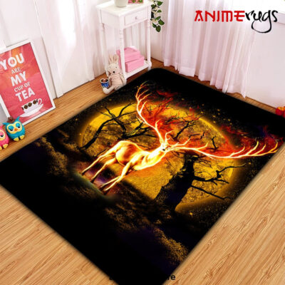 Deer Fire Moonlight Area Carpet Rug Home Decor Bedroom Living Room Decor Small / Premium Rectangle Rug Official Rug Merch