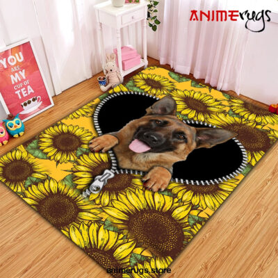 German Shepherd Sunflower Zipper Rug Carpet Rug Home Room Decor Premium Rectangle Rug / Small Official Rug Merch