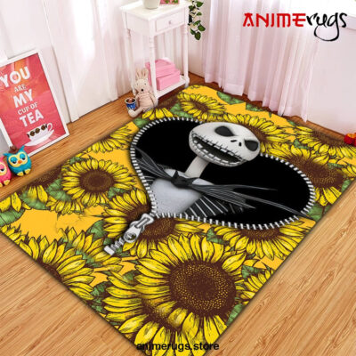 Jack Skellington Nightmare Before Christmas Sunflower Zipper Rug Carpet Rug Home Room Decor Premium Rectangle Rug / Small Official Rug Merch