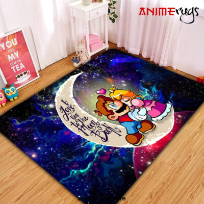 Mario Couple Love You To The Moon Galaxy Carpet Rug Home Room Decor Small / Premium Rectangle Rug Official Rug Merch